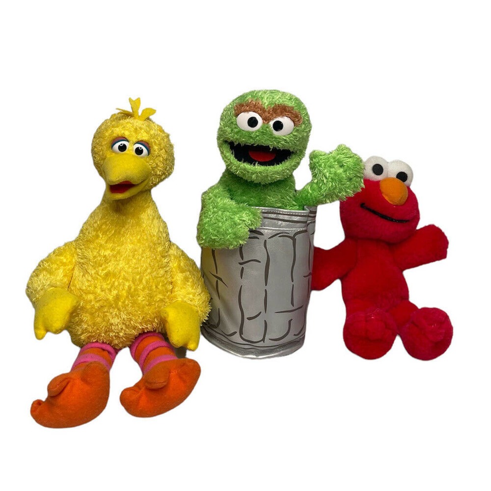 Sesame Street Plush Lot of 3 Stuffed Plush Toys Oscar Big Bird Elmo 9-13"